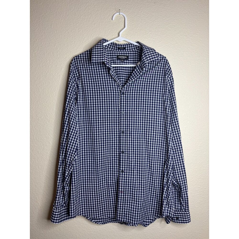 Express blue and white plaid long-sleeve button-down shirt Size XL